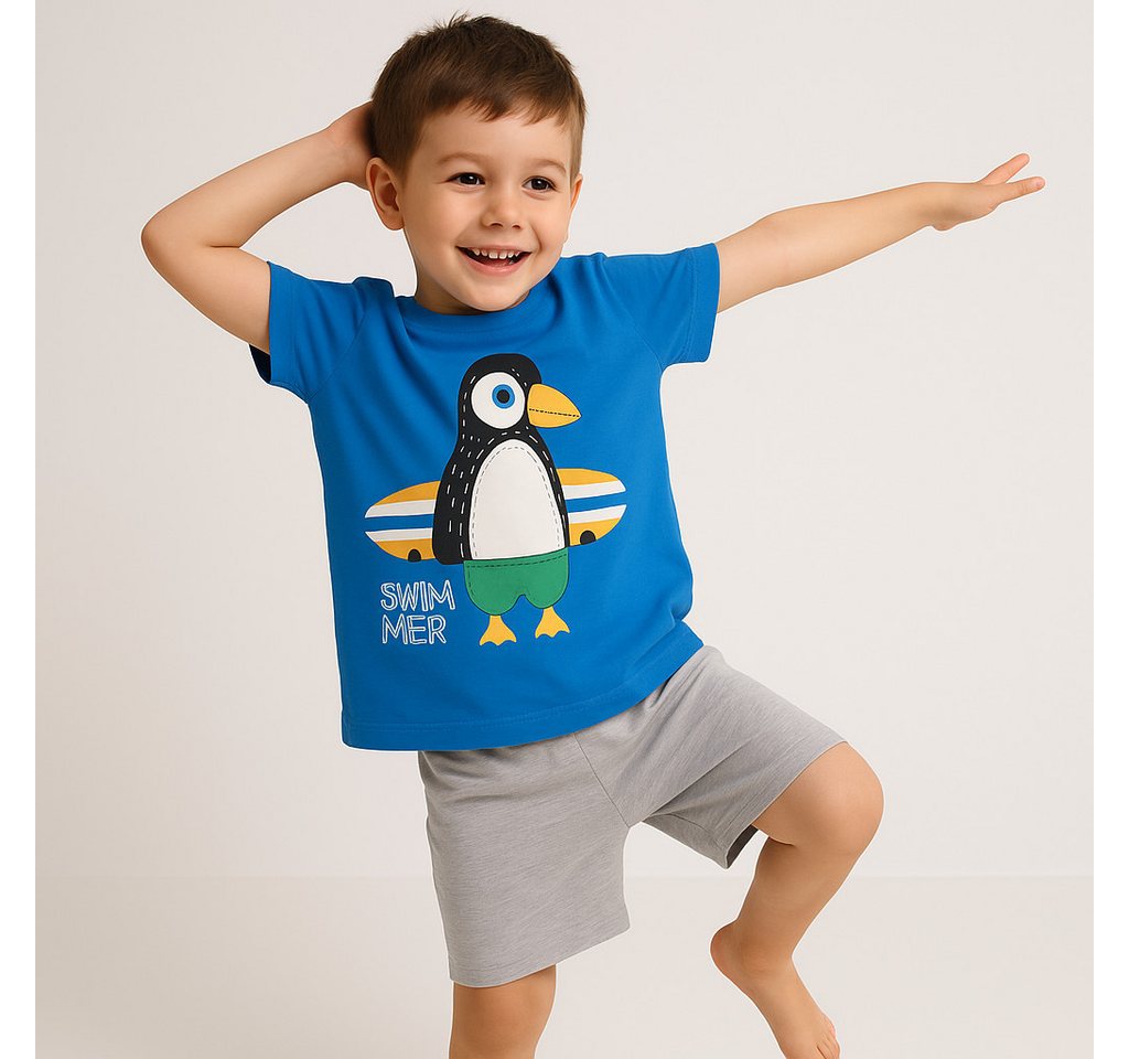 Lorey Medtec T-Shirt & Shorts Jungen Outfit, 2er Set: T-Shirt + Shorts, Blau/Rot, 100% Baumwolle (T-Shirt + Shorts) von Lorey Medtec
