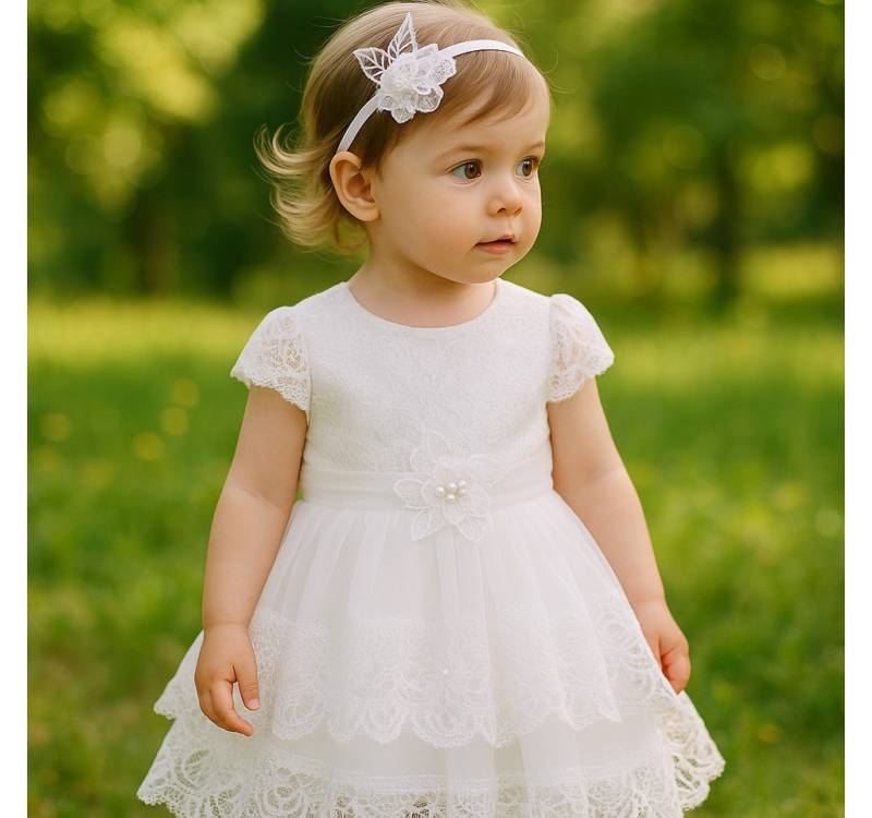 Lorey Medtec Taufkleid Mädchen Kleid, Partykleid, Prinzessin Kleid, Weiß, 100 % Baumwolle (Kleid + Haarreif) von Lorey Medtec