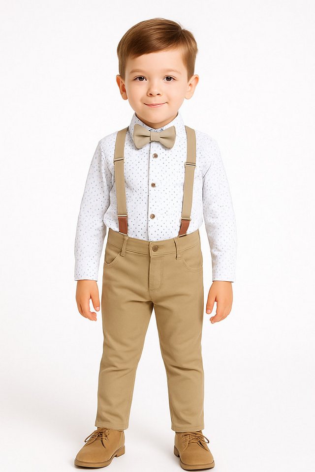 Lorey Medtec Anzug 4-teilig Jungen Outfit, Kleinkind Set: Hemd+ Hose + Fliege + Hosenträger, Beige (Hemd+ Hose + Fliege + Hosenträger) von Lorey Medtec