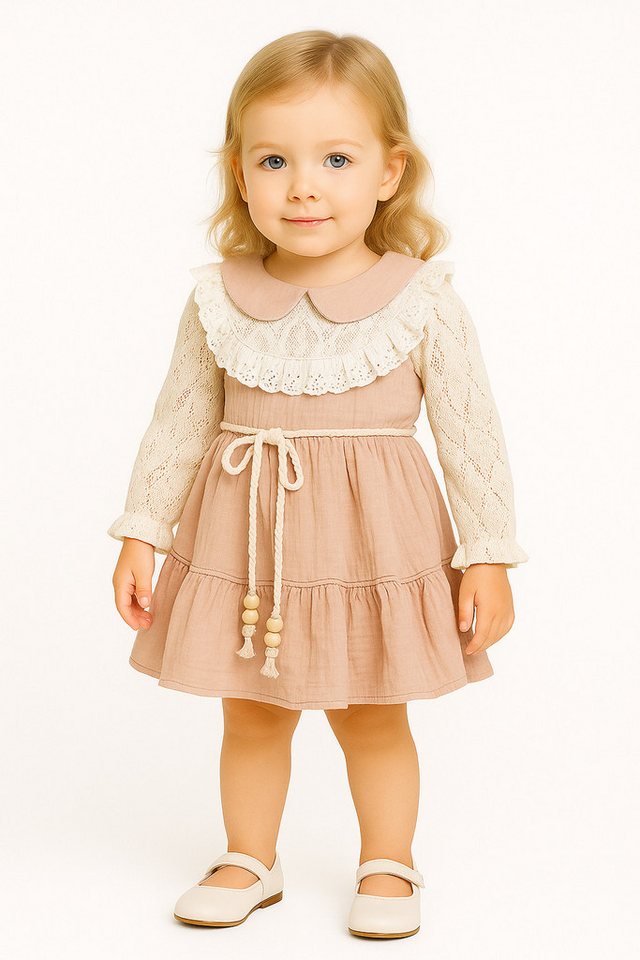 Lorey Medtec Taufkleid Prinzessin Kleid, Party Kleid, Spitze, 100% Baumwolle, Beige Spitze, Strickoptik von Lorey Medtec