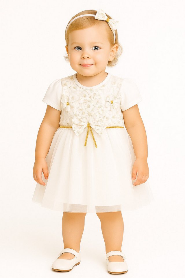 Lorey Medtec Taufkleid Prinzessin Kleid mit Haarreif, Party Kleid, 100% Baumwolle, Weiß (Jacke + Haarreif) Spitze, Tüll von Lorey Medtec