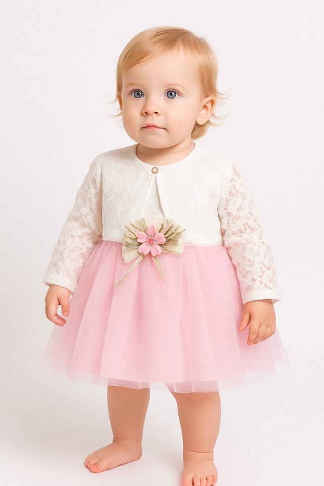 Lorey Medtec Taufkleid Prinzessin Kleid mit Jacke, Party Kleid, Spitze, 100% Baumwolle, Rosa (Kleid + Jacke) Spitze, Tüll von Lorey Medtec
