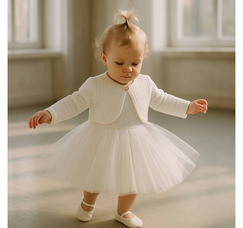 Lorey Medtec Taufkleid Prinzessin Kleid mit Jacke, Party Kleid, Spitze, 100% Baumwolle, Weiß (Kleid + Jacke) Spitze, Tüll von Lorey Medtec