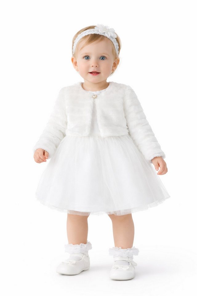 Lorey Medtec Taufkleid Prinzessin Kleid mit Jacke, Party Kleid, Spitze, 100% Baumwolle, Weiß (Kleid + Jacke) Spitze, Tüll von Lorey Medtec