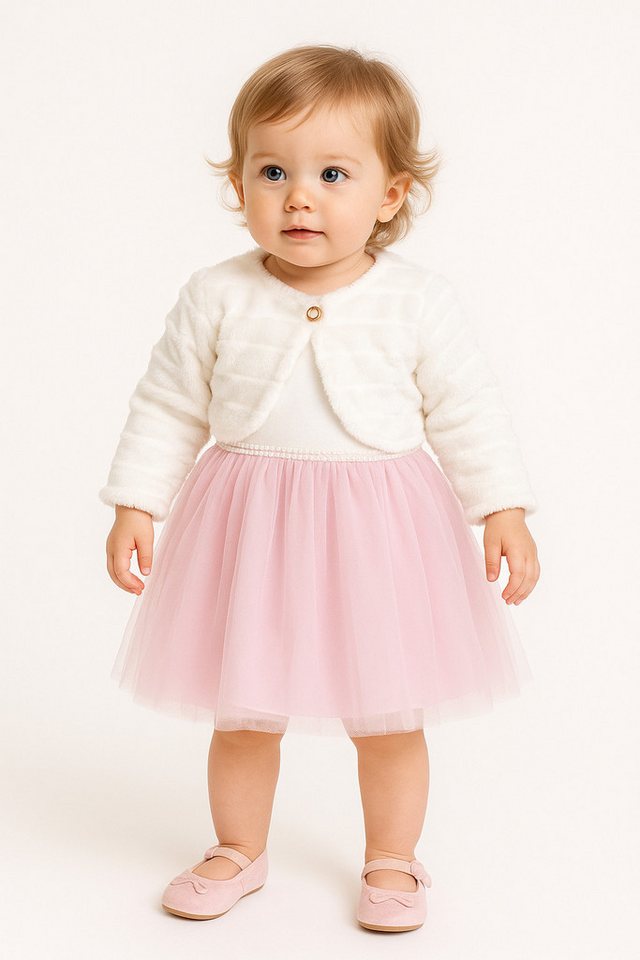 Lorey Medtec Taufkleid Prinzessin Kleid mit Jäckchen, Party Kleid, 100% Baumwolle, Weiß/Rosa (Kleid + Jacke) Spitze, Tüll von Lorey Medtec