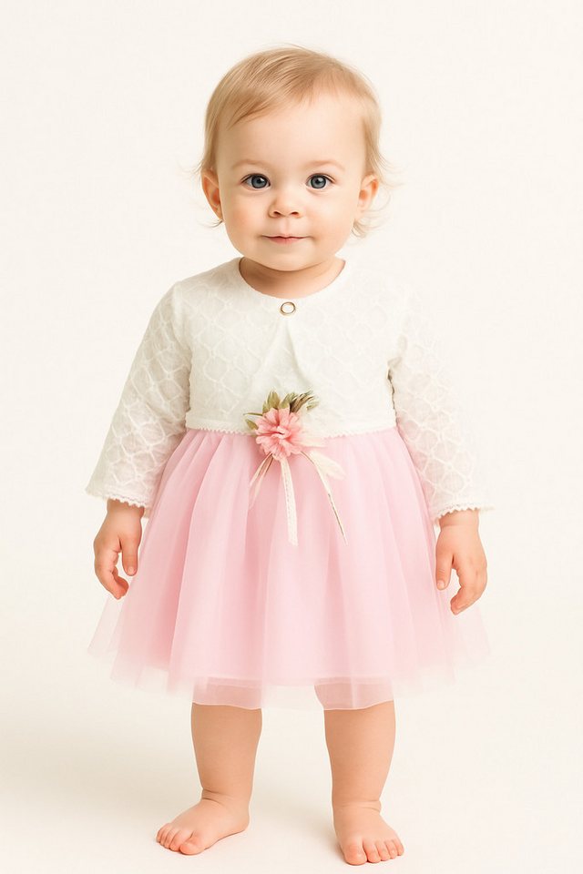 Lorey Medtec Taufkleid Prinzessin Kleid mit Jäckchen, Party Kleid 100% Baumwolle, Weiß/Rosa (Kleid + Jacke) Spitze, Tüll von Lorey Medtec