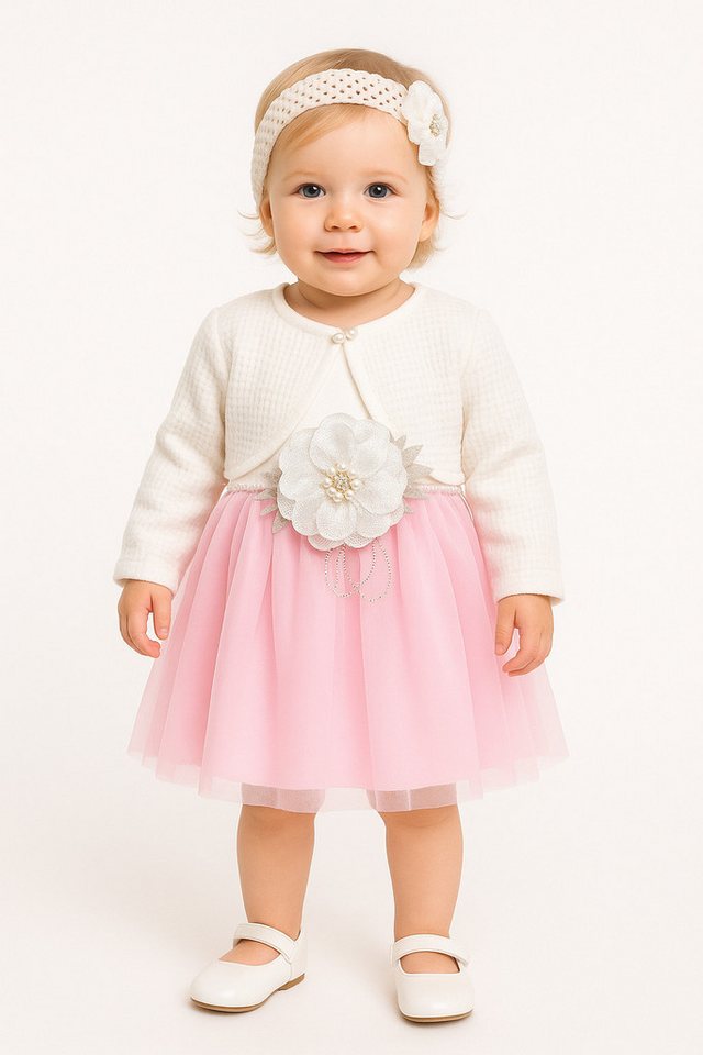 Lorey Medtec Taufkleid Prinzessin Kleid mit Tüllrock & Bolerojacke, 100 % Baumwolle, Rosa (Kleid + Jäckchen) Spitze, Tüll von Lorey Medtec