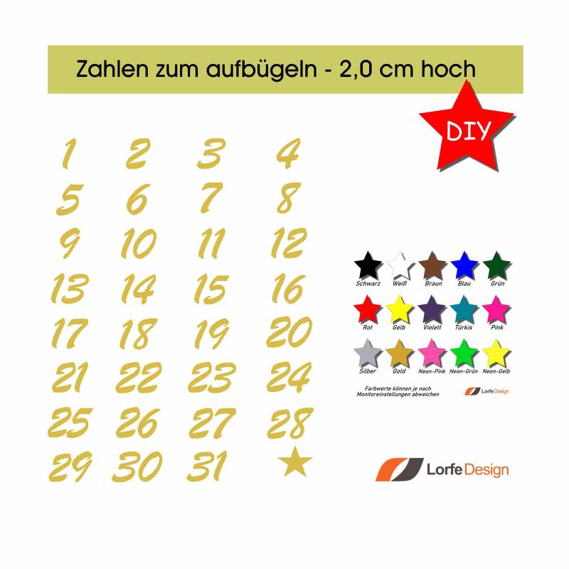 Zahlen Zum Aufbügeln/1 - 31 2, 0 cm Hoch Bügelzahlen Bügelbild Farbauswahl Zahlen Zum Aufbügeln/1 - 31 2, 0 cm Hoch Bügelzahlen Bügelbild Farbauswahl von LorfeDesign