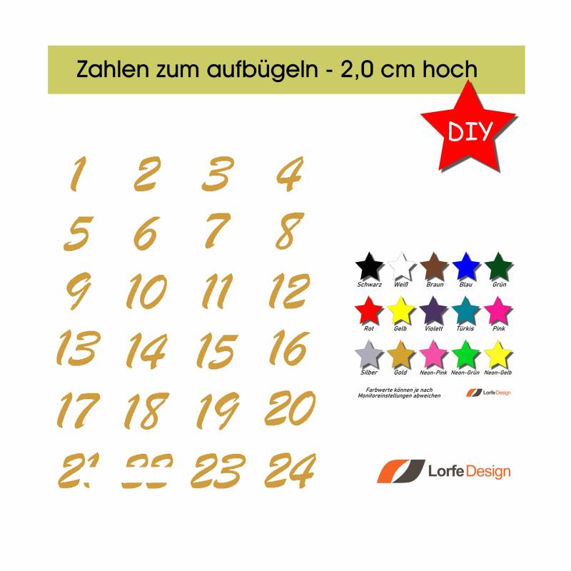 Zahlen Zum Aufbügeln/2, 0 cm Hoch Bügelzahlen Bügelbild Adventskalender Farbauswahl Zahlen Zum Aufbügeln/2, 0 cm Hoch Bügelzahlen Bügelbild Adventskalender Farbauswahl von LorfeDesign