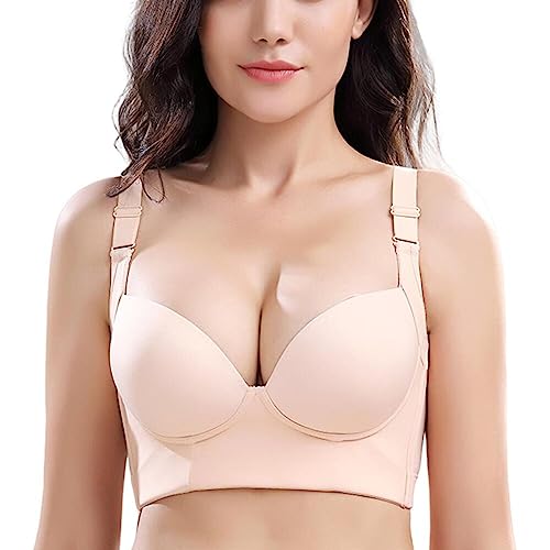 LoriEr Damen Nahtloser Push Up BH Mit Gepolstert Plunge Bügel Vollschalen BHS Gemoldete Cups Große Größe Vollschalen mit zusätzlichen BH-Verlängerungen beige 110B von LoRier