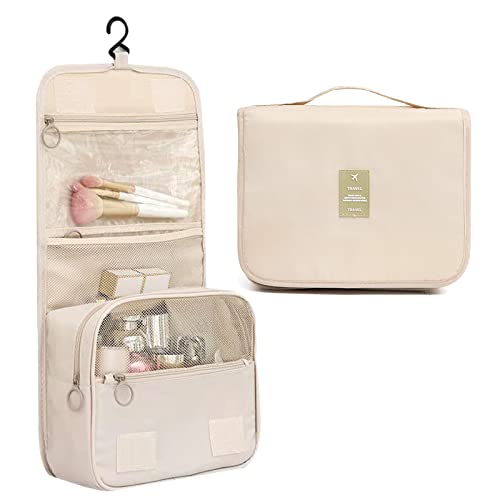 Lorigun Hängende Kulturtasche, Reisewaschtasche für Frauen Tragbare Faltbare Kosmetiktasche Großes Fassungsvermögen Mädchen Kosmetiktasche wasserdichte Duschtasche mit separatem Abteil, Beige Lorigun Hängende Kulturtasche, Reisewaschtasche für Frauen Tragbare Faltbare Kosmetiktasche Großes Fassungsvermögen Mädchen Kosmetiktasche wasserdichte Duschtasche mit separatem Abteil, Beige von Lorigun