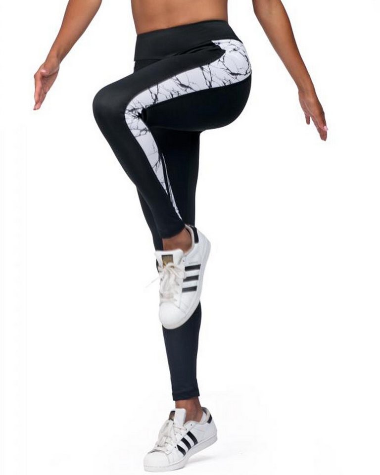 Lorin Leggings Frauen Sport Leggings in schwarz weiß Fitness Hose dehnbar mit hohem B von Lorin
