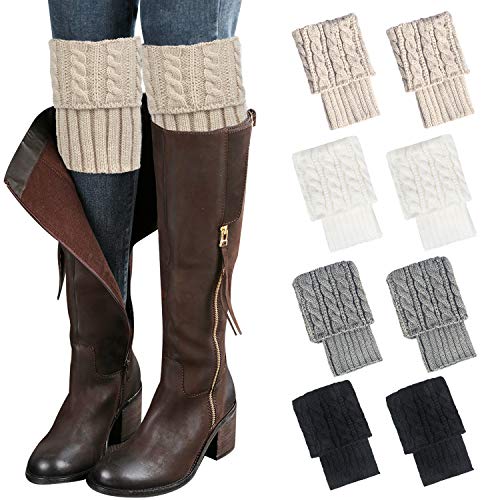 Loritta 4 Paar Damen Stiefelsocken Winter Warm Häkelstrick Stiefel Manschetten Topper Socken Kurze Beinstulpen Geschenke - - Einheitsgröße von Loritta