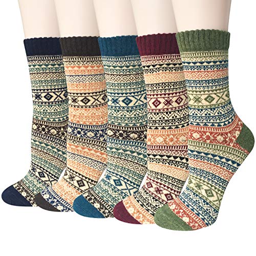 Loritta Wollsocken für Damen, dick, gestrickt, Vintage-Stil, warm, gemütlich, 5 Paar, Mehrfarbig 01c, Einheitsgröße von Loritta