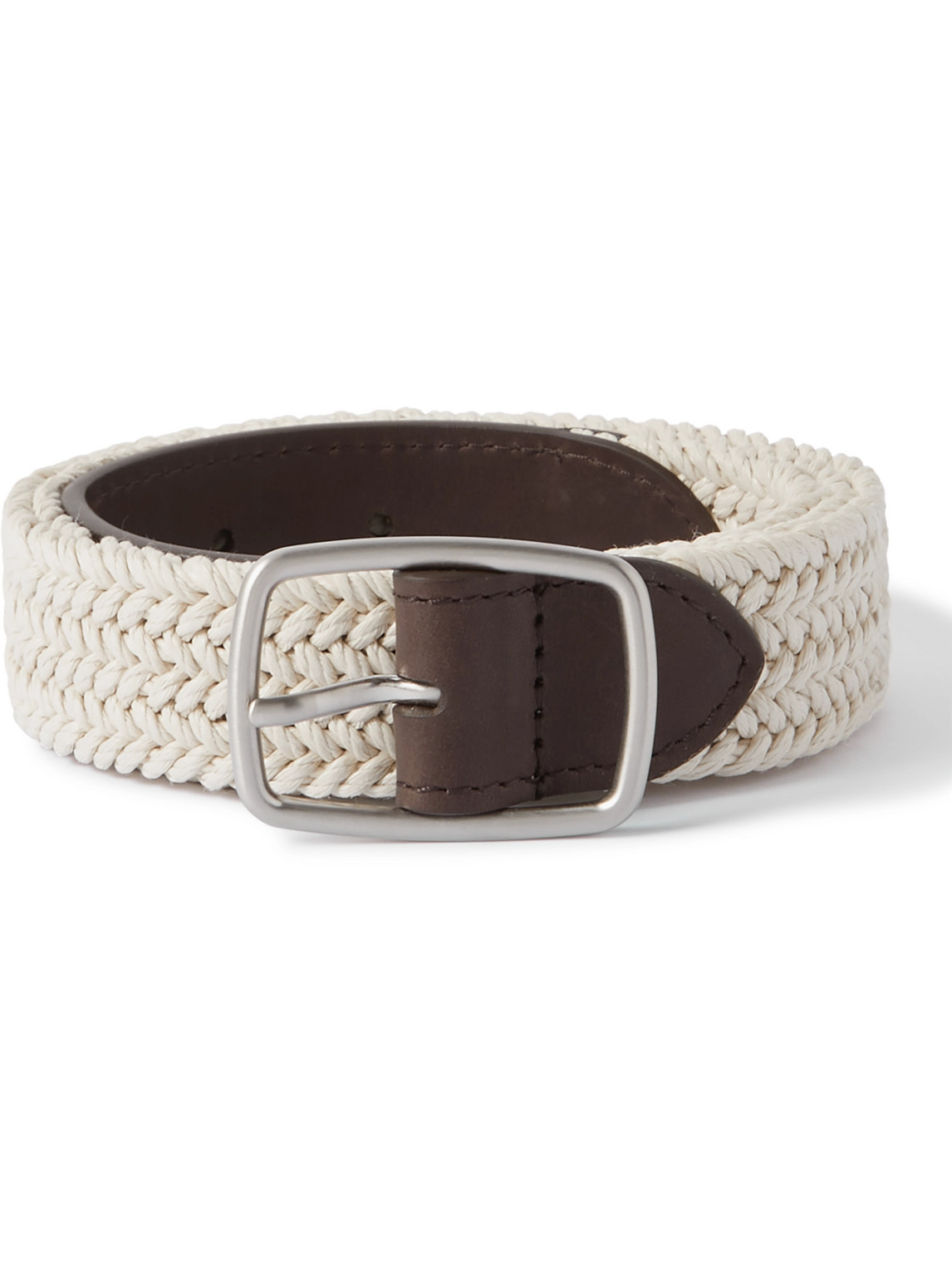 Loro Piana - 3cm Leather-Trimmed Woven Cotton Belt - Men - Neutrals - EU 110 von Loro Piana