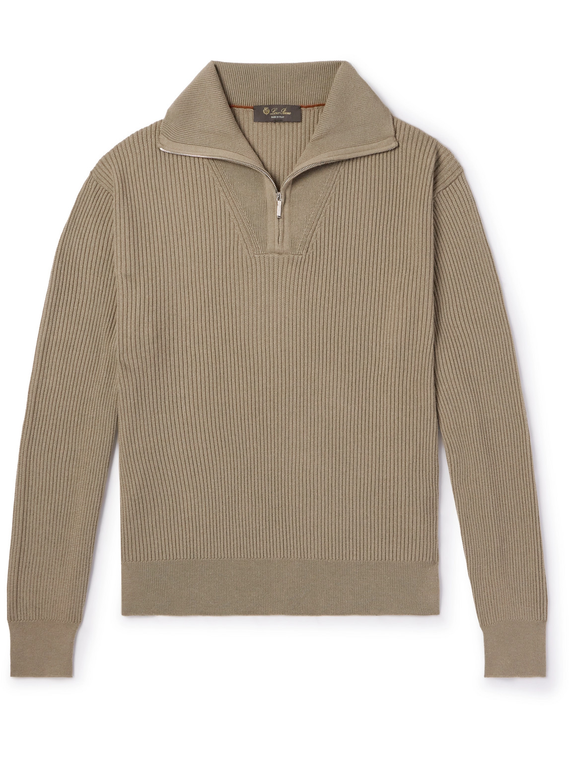 Loro Piana - Akan Ribbed Cashmere and Silk-Blend Half-Zip Sweater - Men - Neutrals - IT 50 von Loro Piana