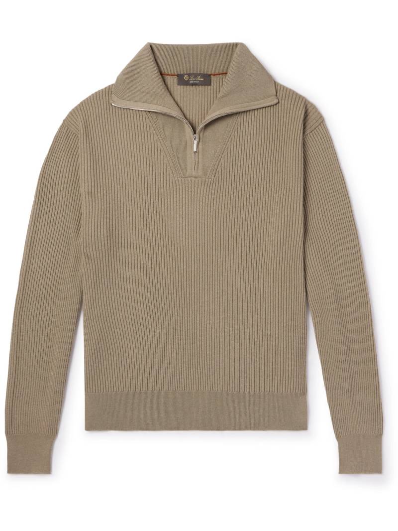 Loro Piana - Akan Ribbed Cashmere and Silk-Blend Half-Zip Sweater - Men - Neutrals - IT 54 von Loro Piana