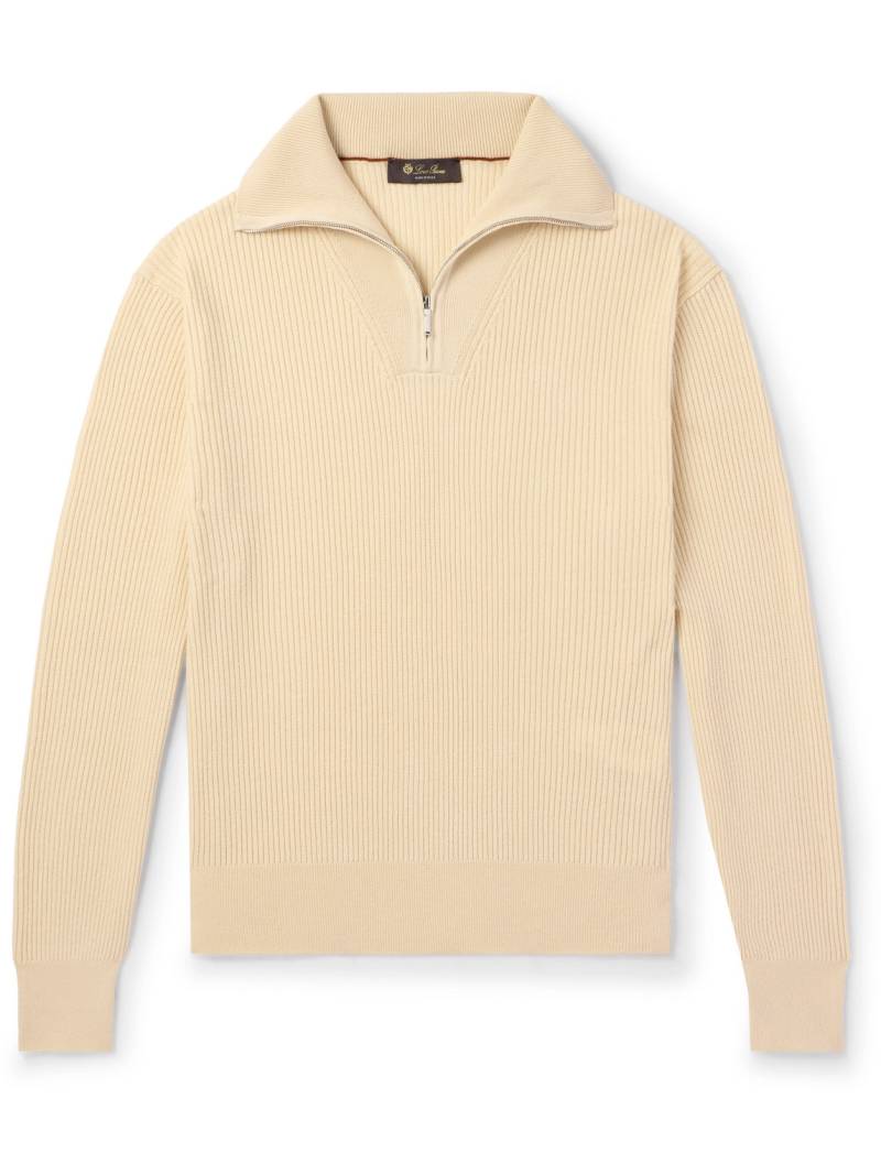 Loro Piana - Akan Ribbed Cashmere and Silk-Blend Half-Zip Sweater - Men - Neutrals - IT 60 von Loro Piana