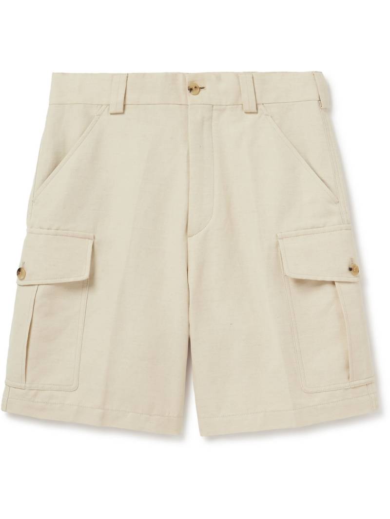 Loro Piana - Bizen Wide-Leg Cotton and Linen-Blend Canvas Cargo Shorts - Men - Neutrals - IT 52 von Loro Piana