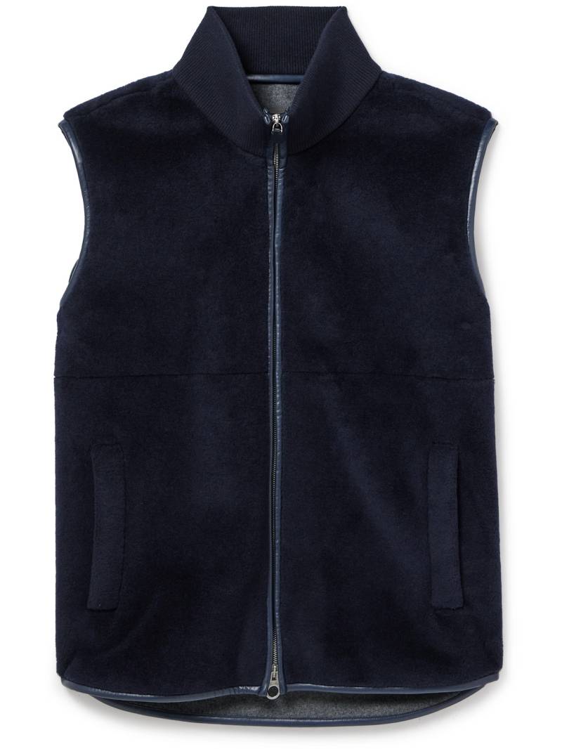 Loro Piana - Ennio Leather-Trimmed Wool and Silk-Blend Fleece Gilet - Men - Blue - XXXL von Loro Piana