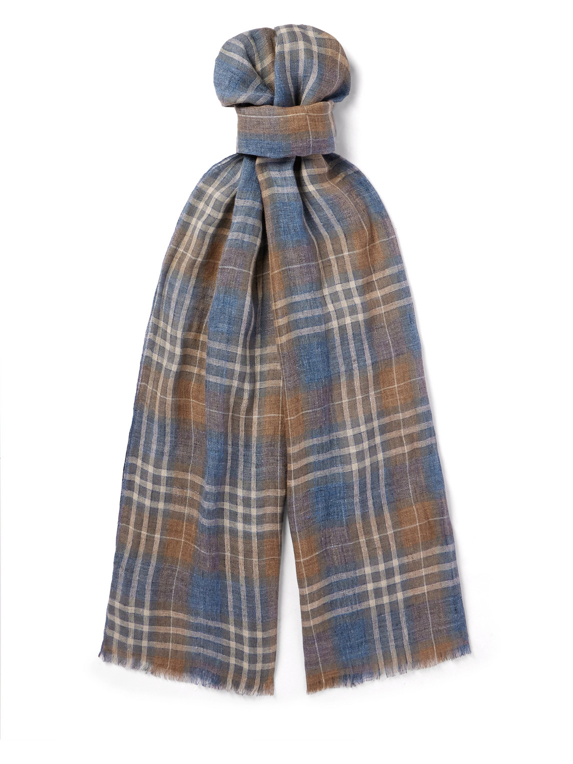 Loro Piana - Fringed Checked Linen Scarf - Men - Blue von Loro Piana