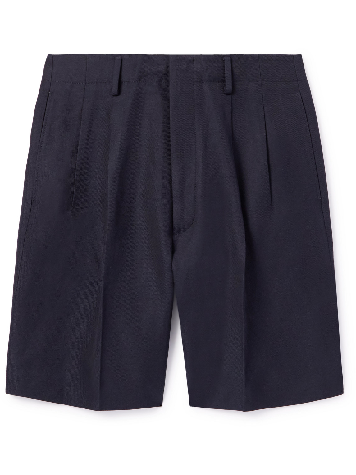 Loro Piana - Joetsu Straight-Leg Pleated Cotton and Linen-Blend Twill Bermuda Shorts - Men - Blue - IT 44 von Loro Piana