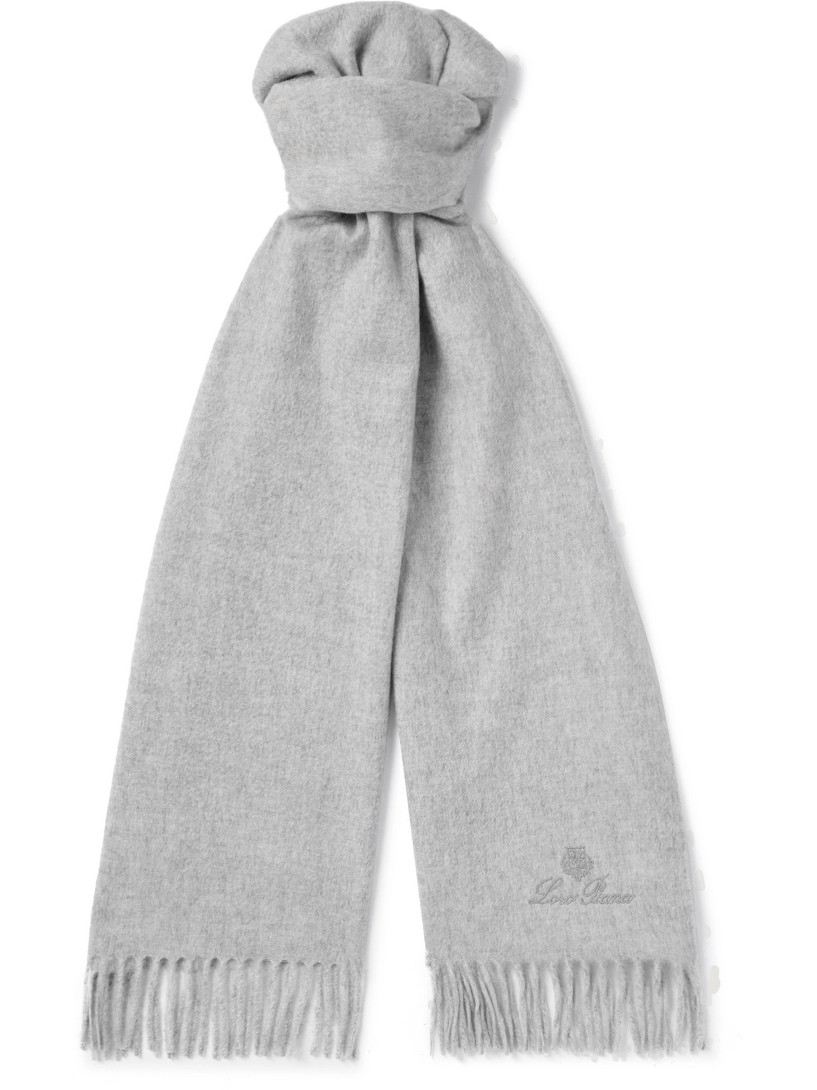 Loro Piana - Logo-Embroidered Fringed Cashmere Scarf - Men - Gray von Loro Piana