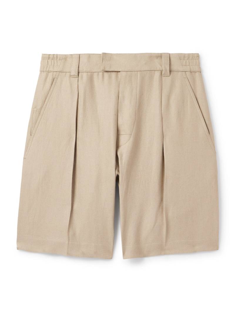 Loro Piana - Reinga Wide-Leg Pleated Linen-Twill Bermuda Shorts - Men - Neutrals - IT 52 von Loro Piana