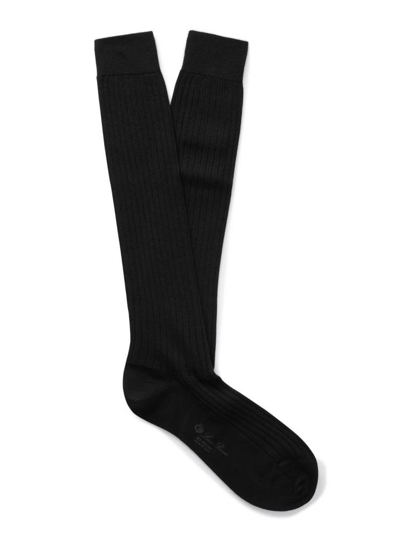 Loro Piana - Sottile Ribbed Wool, Cashmere and Silk-Blend Socks - Men - Black - M von Loro Piana