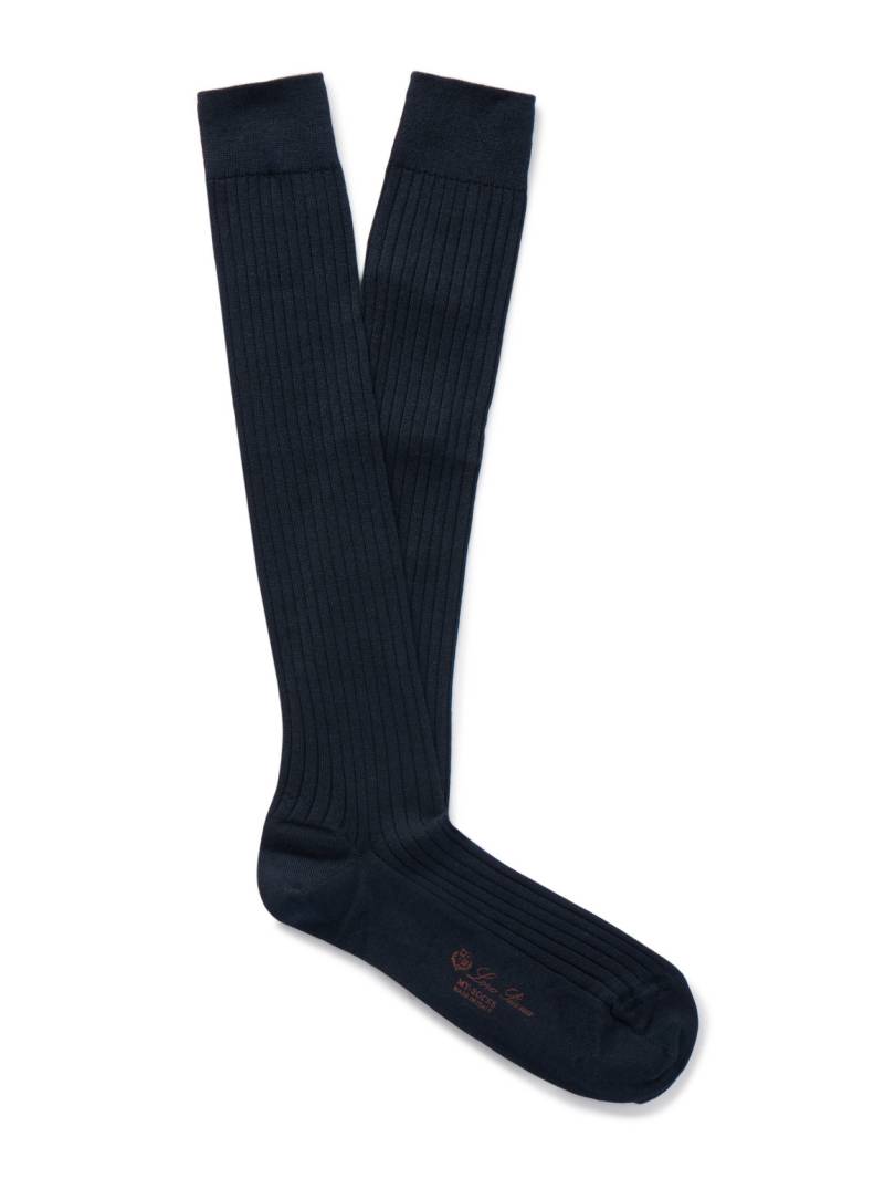 Loro Piana - Sottile Ribbed Wool, Cashmere and Silk-Blend Socks - Men - Blue - M von Loro Piana