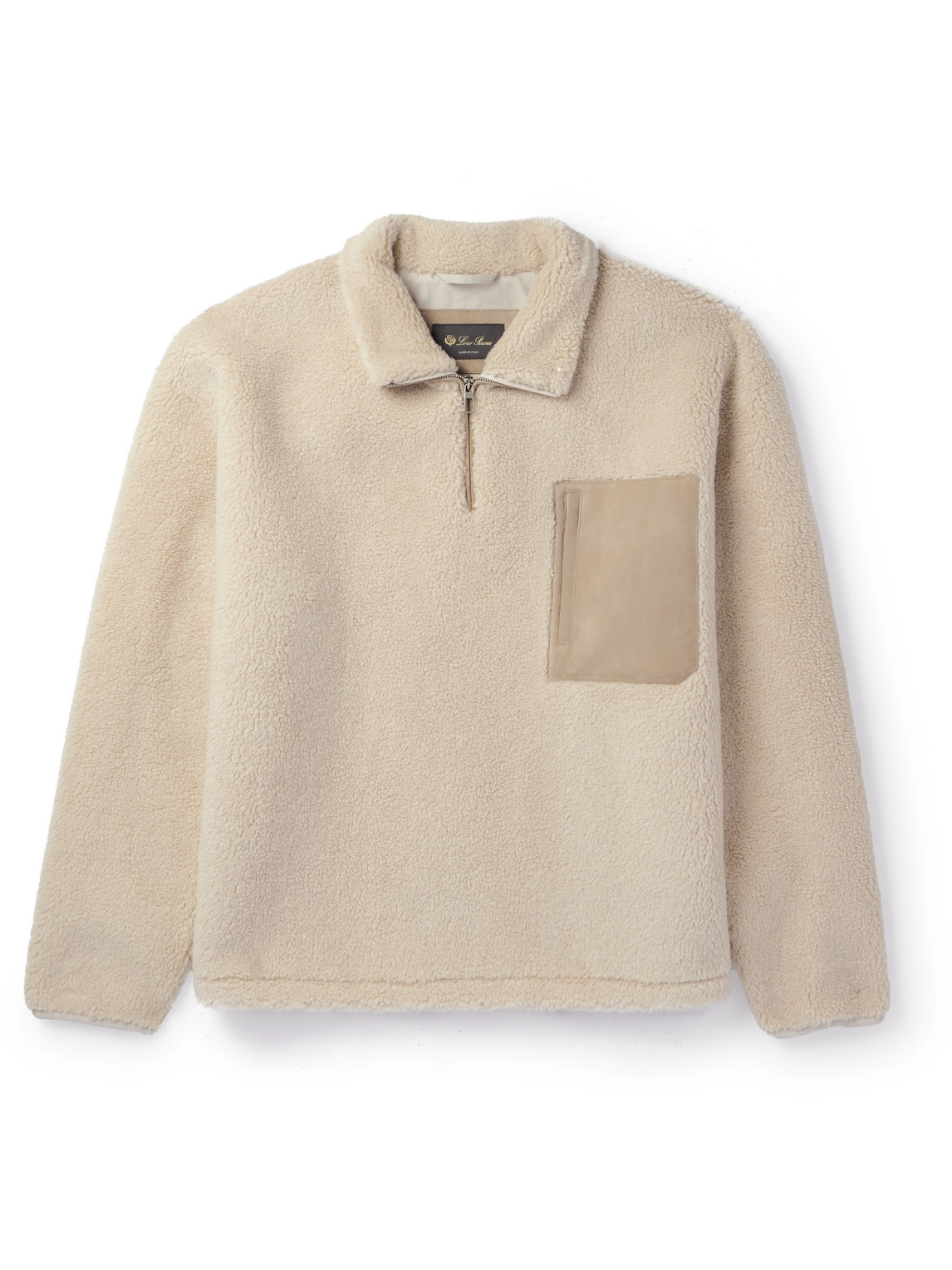 Loro Piana - Suede-Trimmed Cashmere and Silk-Blend Fleece Half-Zip Sweater - Men - Neutrals - XL von Loro Piana
