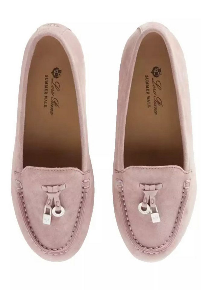Loro Piana Summer Charms Kinder Loafers Veloursleder Mokassin personalisiertes Namensfeld auf der Ferse von Loro Piana
