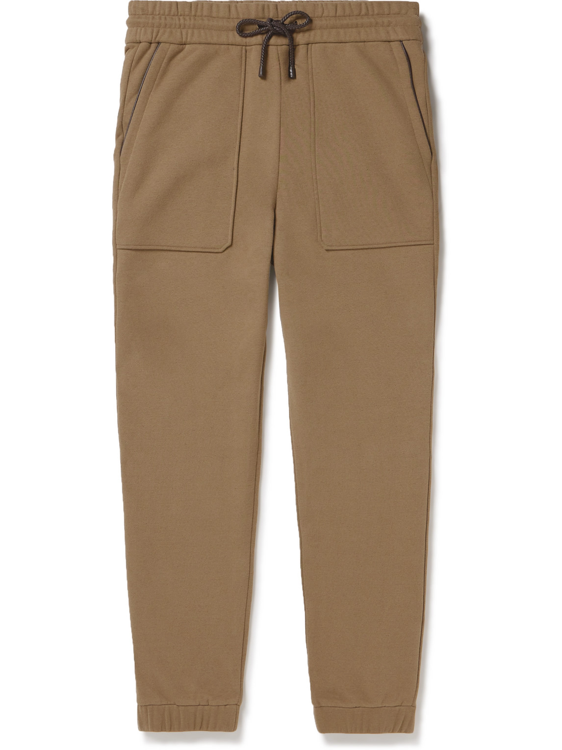 Loro Piana - Tapered Leather-Trimmed Cotton-Blend Jersey Sweatpants - Men - Brown - XXXL von Loro Piana