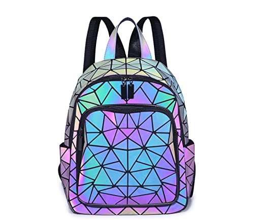 Geometrischer Rucksack Leuchtende Rucksäcke Holographische reflektierende Tasche Rucksäcke mit großer Kapazität für Frauen Bunte Tagesrucksäcke 01 von LorranTree