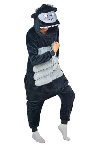LorranTree Gorilla Onesie Kostüm Jumpsuit Kong Costume Damen Herren Erwachsene Pyjama Tier Weihnachten Halloween Schlafanzug SY-Gorilla S von LorranTree