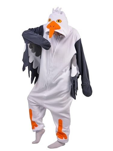 LorranTree Onesie Kostüm Jumpsuit Möwe Costume Damen Herren Erwachsene Relaxo Pyjama Tier Vogel Seagull Weihnachten Halloween Schlafanzug SY-HaiOu XL von LorranTree