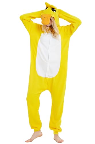 LorranTree Relaxo Kostüm Onesie Gelb Ente Erwachsene Relax Kostuem Damen Pyjama Fasching Halloween Schlafanzug Cosplay Jumpsuit Tier Karneval Duck-L von LorranTree