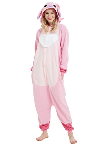 LorranTree Stitch Onesie Kostüm Relaxo Jumpsuit Tier Kostuem Damen Herren Pyjama Fasching Halloween Schlafanzug Cosplay Erwachsene Karneval Pink L von LorranTree