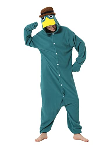 LorranTree Schnabeltier Kostüm Onesie Perry Platypus Tier Kostuem Damen Herren Schlafanzug Weihnachten Karneval Einteiler YZS-Green-M von LorranTree