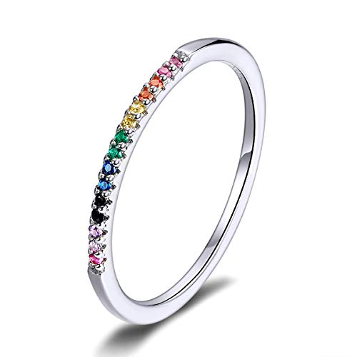 Lorrifal 925 Sterling Silber Bunte Pflastersteine Funkelnde Kubik-Zirkon Regenbogen Ringe Bestes Liebesgeschenk für Frauen Teenager Mädchen Lorrifal 925 Sterling Silber Bunte Pflastersteine Funkelnde Kubik-Zirkon Regenbogen Ringe Bestes Liebesgeschenk für Frauen Teenager Mädchen von Lorrifal