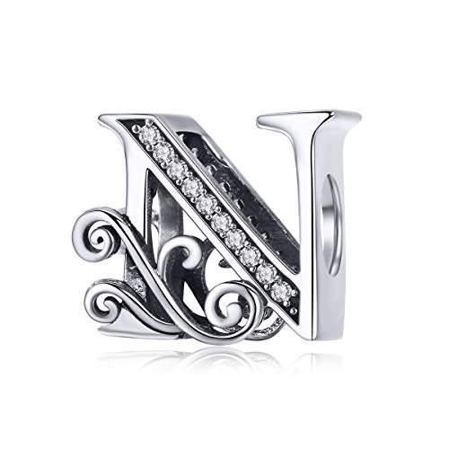 Lorrifal Solid 925 Sterling Silber Brief Initial N Charm Pandora Europäische Armband Halskette Frauen Mädchen Schmuck Geschenk von Lorrifal