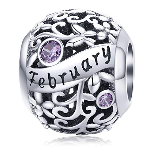 Lorrifal Februar February 925 Sterling Silber Original Geburtsstein Charms passend für Pandora Armbänder Geburtstag Geschenk für Frauen Mädchen Mutter Tochter von Lorrifal