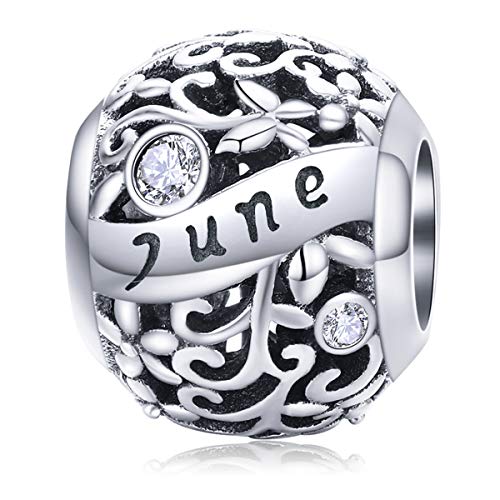 Lorrifal Juni June 925 Sterling Silber Original Geburtsstein Charms passend für Pandora Armbänder Geburtstag Geschenk für Frauen Mädchen Mutter Tochter von Lorrifal