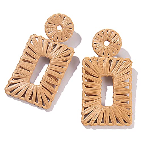 Statement Bast-Ohrringe, Boho-Tropfenohrringe, geometrische baumelnde Ohrringe für Frauen, handgefertigte Strohohrringe, Strandohrringe, Metallbast, Kein Edelstein Statement Bast-Ohrringe, Boho-Tropfenohrringe, geometrische baumelnde Ohrringe für Frauen, handgefertigte Strohohrringe, Strandohrringe, Metallbast, Kein Edelstein von Lorsoilyn