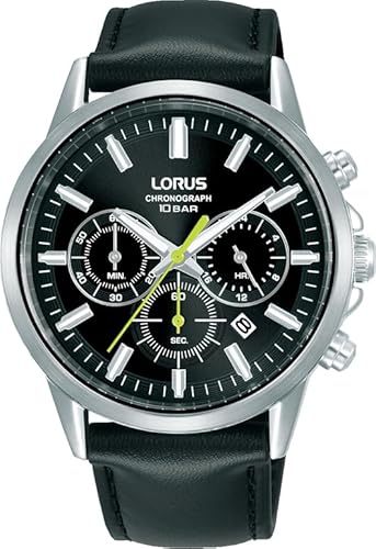 LORUS Herren Uhr Chronograph Quarz Edelstahlgehäuse mit Lederband RT379KX9 von Lorus