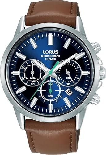 LORUS Herren Uhr Chronograph Quarz Edelstahlgehäuse mit Lederband RT381KX9 von Lorus