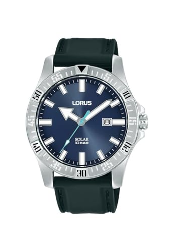 LORUS Herren Uhr Solar Edelstahlgehäuse mit Silikonband RX383AX9 von Lorus