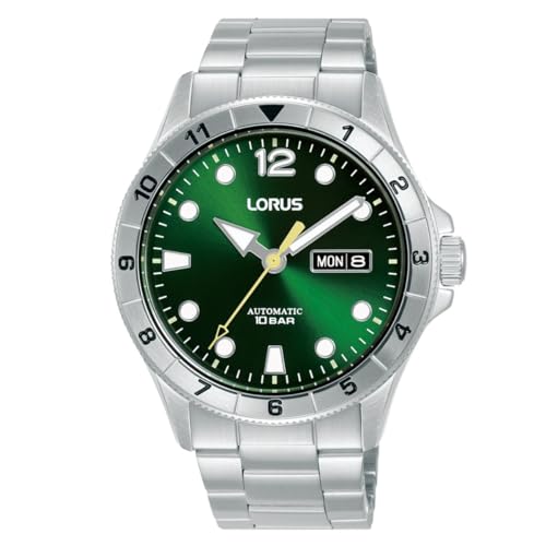 LORUS Sport Man Herren Uhr analog Automatik mit Edelstahl Armband,Silber/Grün von Lorus