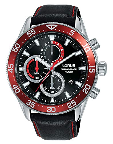 Lorus Sport Herren-Uhr Chronograph Edelstahl mit Lederband RM345FX9 von Lorus