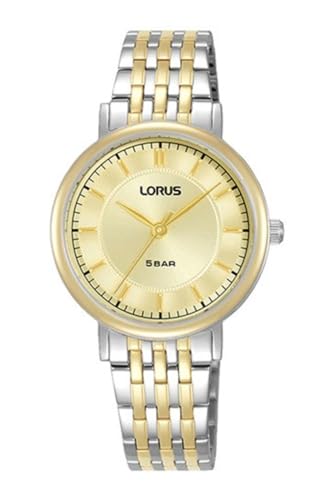 Lorus Damenuhr mit 3 Zeigern, wasserdicht bis 5 ATM, Armband aus Stahl mit runder Form, spiegelt Ihren Stil mit Präzision und Langlebigkeit wider, Zweifarbig, Gold-Silber von Lorus
